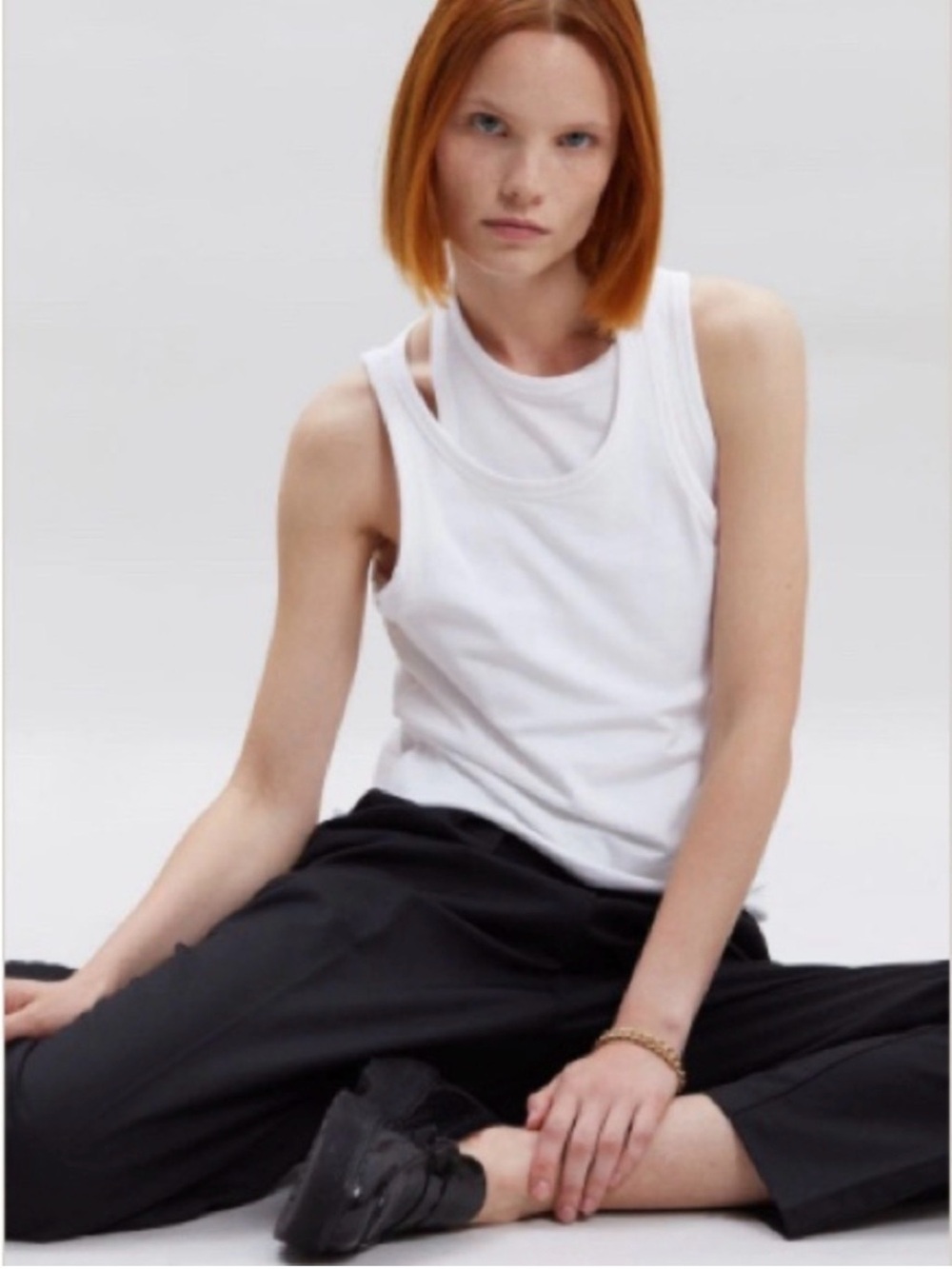 NWT 2 Frankie Shop black and White Ribbed Double-Layer Tanks